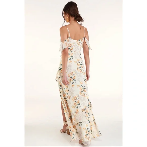 NWOT Lulus Shadow Blooms Cream Floral Print Ruffled Maxi Dress XS Small - Picture 2 of 16